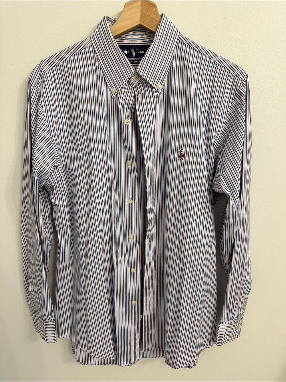 Ralph Lauren Men's Blue, White & Pink Striped Button-Down Shirt